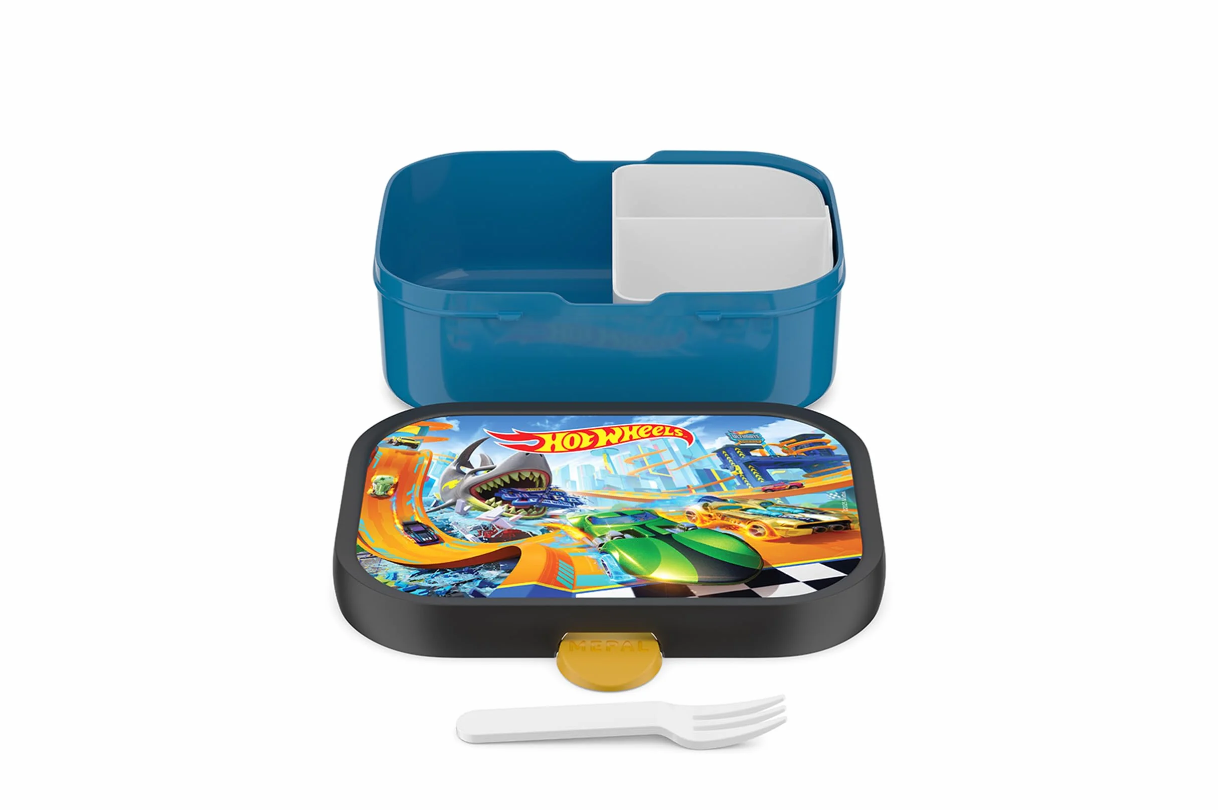 Mepal Pudełko na Lunch dla Dzieci Campus, Pudełko Bento, Pudełko na Przekąski z Zapięciem na Klips, bez BPA, Nadaje się do Mycia w Zmywarce, 750 ml, Hot Wheels