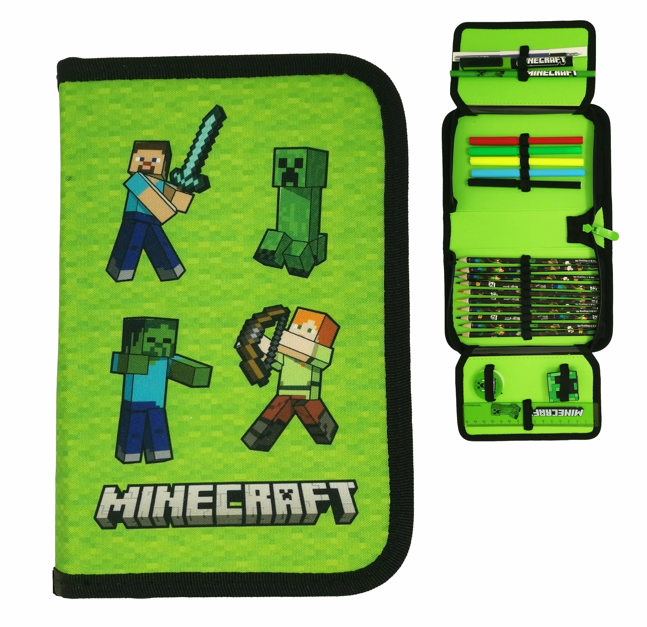 Minecraft Piórnik dla dzieci - piórnik wypełniony artykułami piśmienniczymi (Steve Alex)