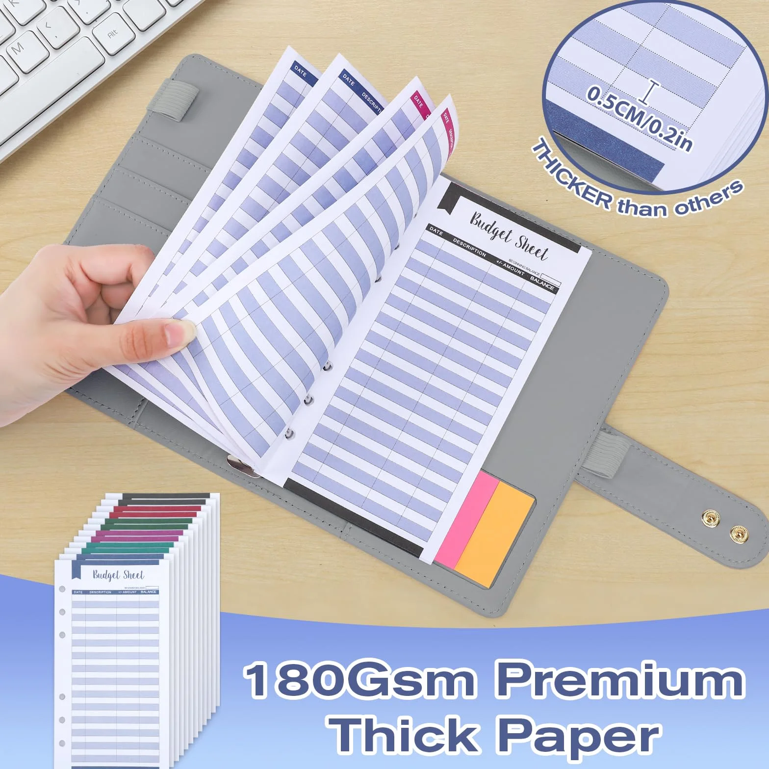 Euqvunn Budget Binder, Budget Planner A6 z kopertami na gotówkę, regulowane zapięcia, portfel do oszczędzania pieniędzy, dla organizatora pieniędzy, segregator A6 książeczka oszczędnościowa -Szary