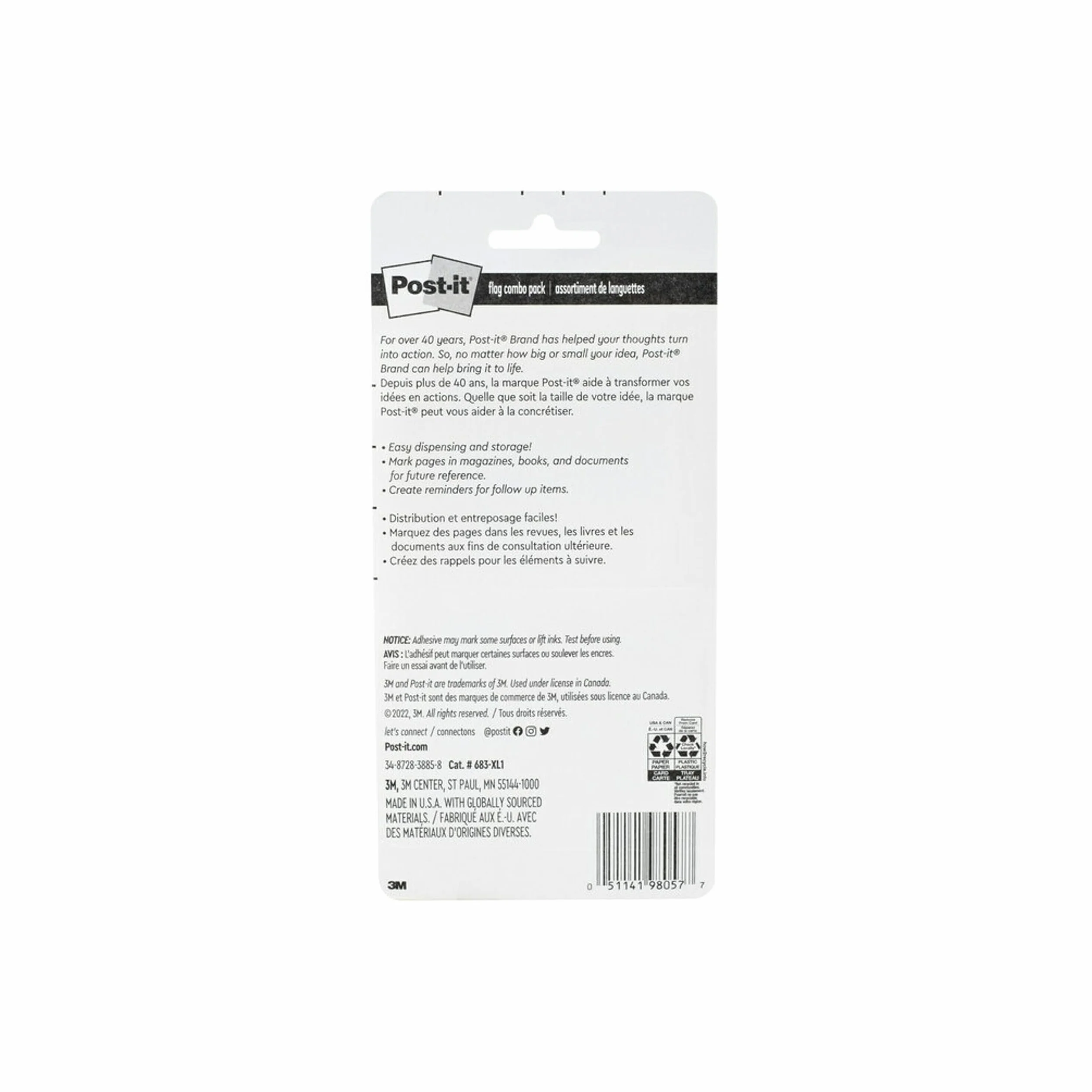 Post-it karteczki Combo Pack, 4 podajnik/opakowanie On-The-Go, 120 szt. o szerokości 2,4 cm i 200 szt. o szerokości 1,2 cm, karteczki, różne kolory (683-XL1)